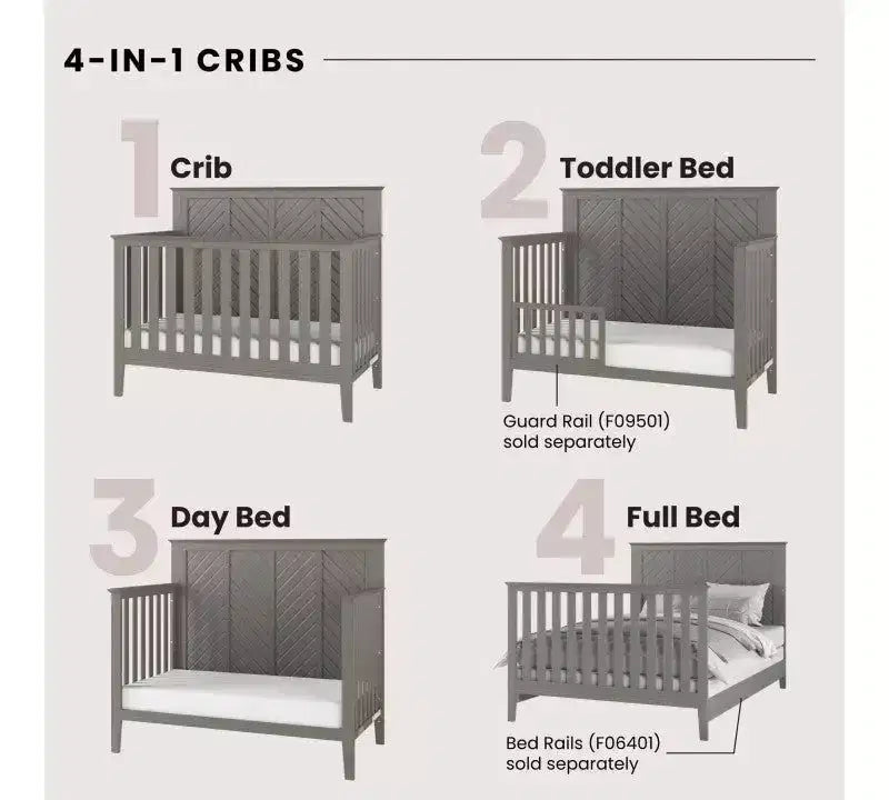 Ensemble de chambre de bébé 2 pièces, comprend un lit convertible 4-en-1 et une commode à 3 tiroirs