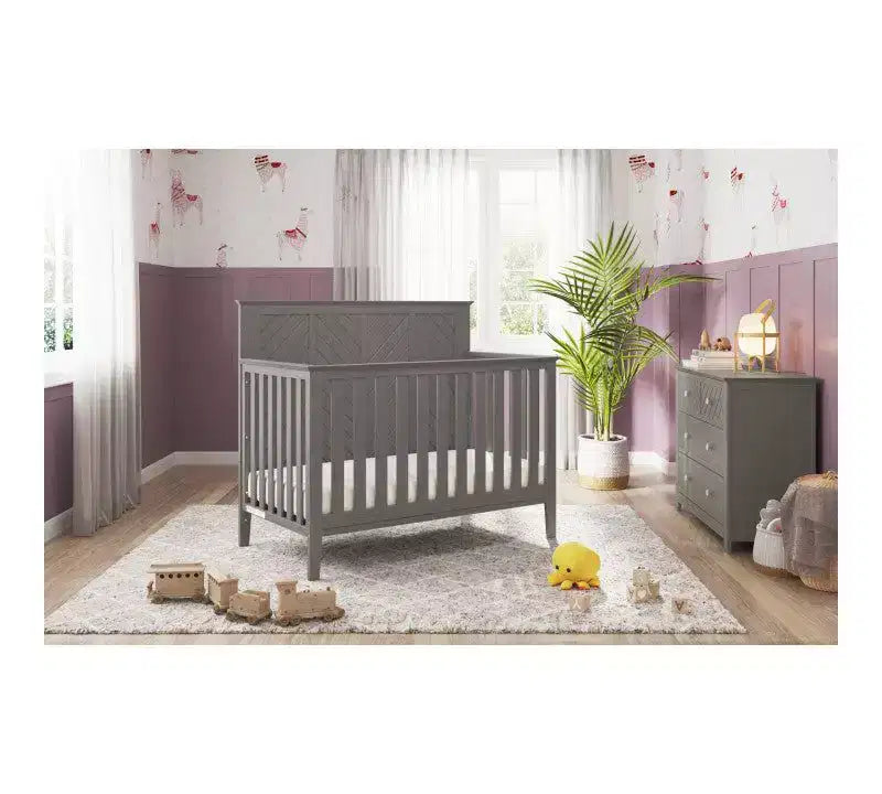 Ensemble de chambre de bébé 2 pièces, comprend un lit convertible 4-en-1 et une commode à 3 tiroirs