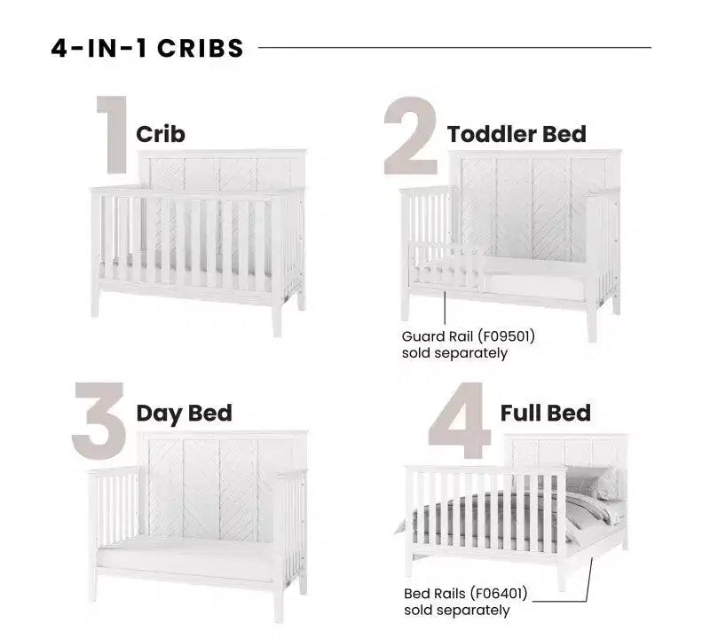 Ensemble de chambre de bébé 2 pièces, comprend un lit convertible 4-en-1 et une commode à 3 tiroirs