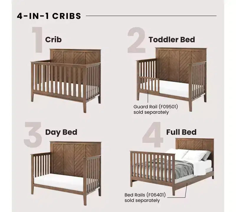 Ensemble de chambre de bébé 2 pièces, comprend un lit convertible 4-en-1 et une commode à 3 tiroirs