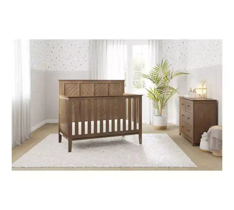 Ensemble de chambre de bébé 2 pièces, comprend un lit convertible 4-en-1 et une commode à 3 tiroirs