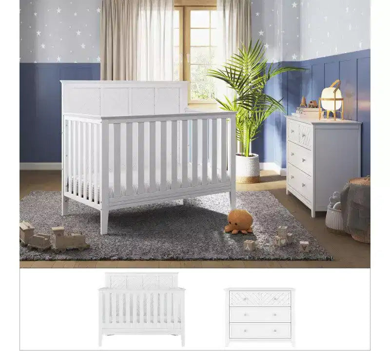 Ensemble de chambre de bébé 2 pièces, comprend un lit convertible 4-en-1 et une commode à 3 tiroirs