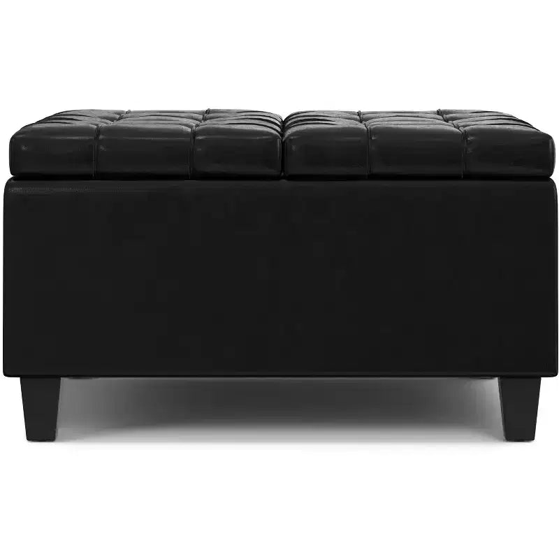 Petit pouf-coffre de rangement carré en cuir végétalien