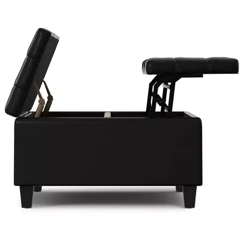 Petit pouf-coffre de rangement carré en cuir végétalien