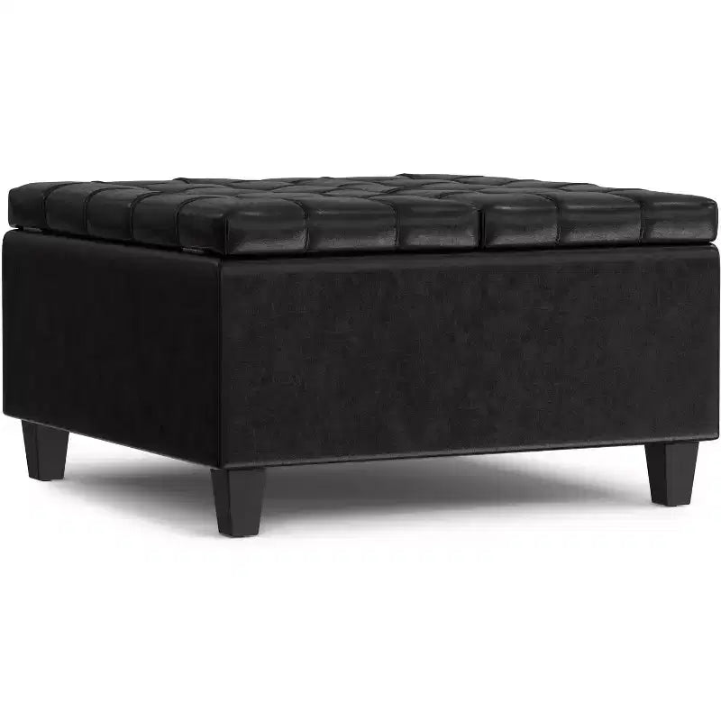Petit pouf-coffre de rangement carré en cuir végétalien