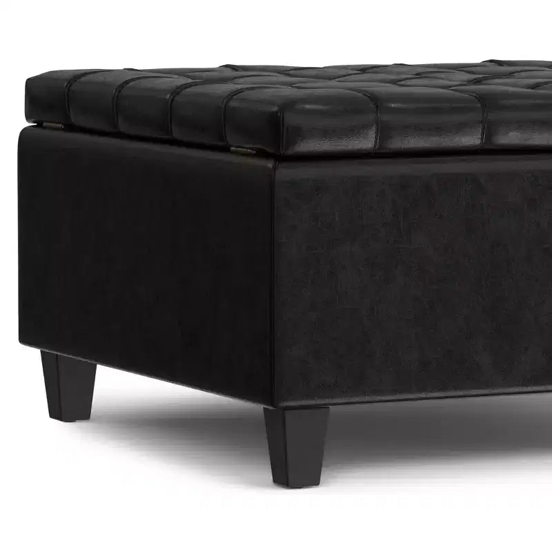 Petit pouf-coffre de rangement carré en cuir végétalien