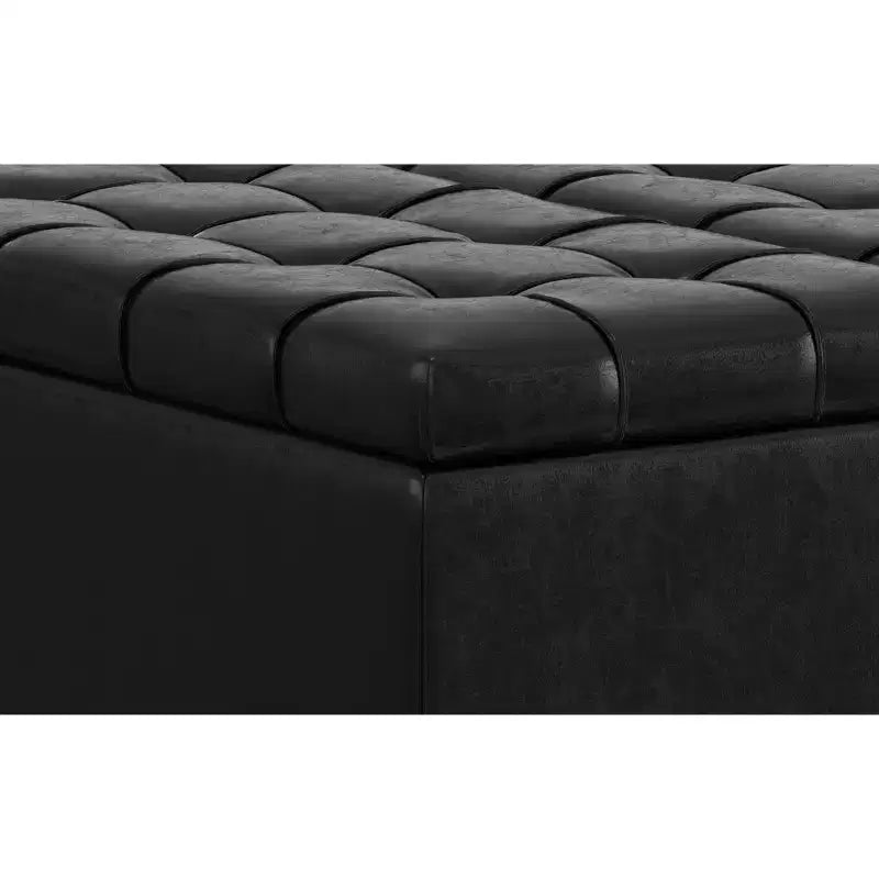 Petit pouf-coffre de rangement carré en cuir végétalien