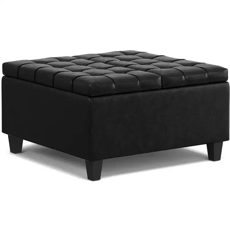 Petit pouf-coffre de rangement carré en cuir végétalien