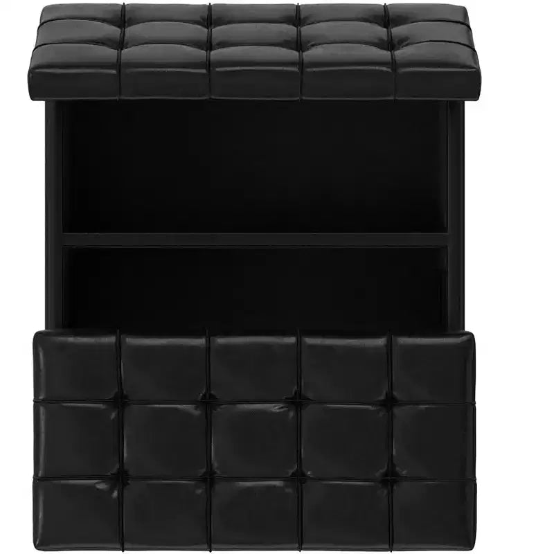 Petit pouf-coffre de rangement carré en cuir végétalien