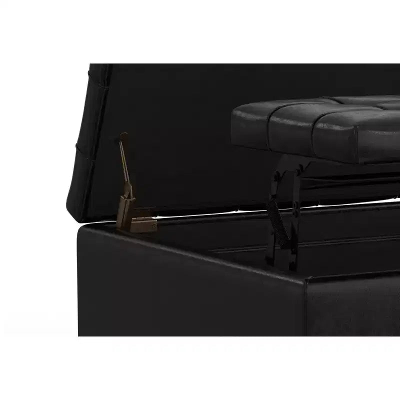 Petit pouf-coffre de rangement carré en cuir végétalien