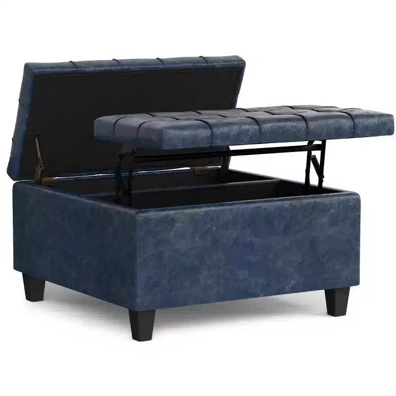 Petit pouf-coffre de rangement carré en cuir végétalien