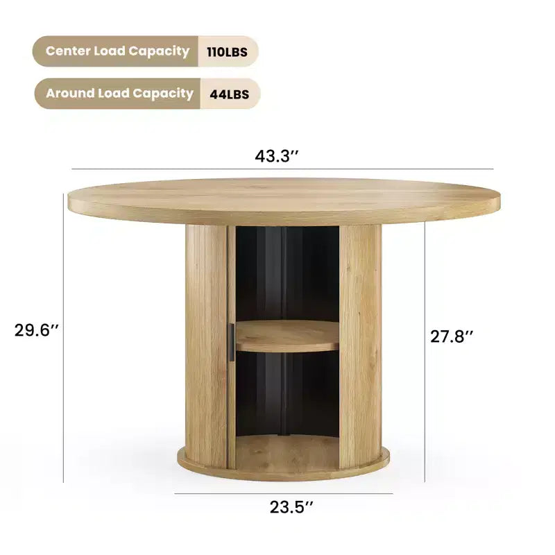 Table à manger ronde de 109 cm, 4 places, table de cuisine compacte en bois avec base en métal robuste, convient aux salles à manger, finition naturelle