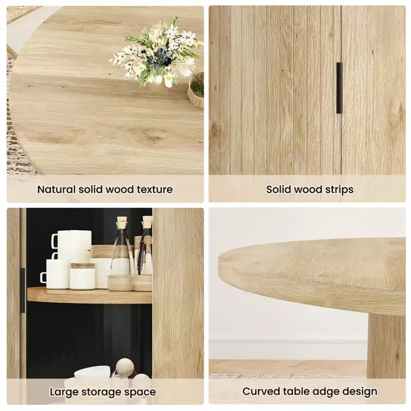 Table à manger ronde de 109 cm, 4 places, table de cuisine compacte en bois avec base en métal robuste, convient aux salles à manger, finition naturelle