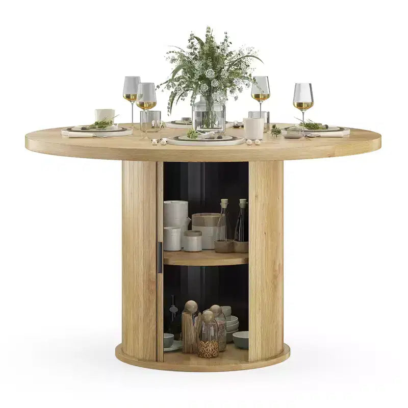 Table à manger ronde de 109 cm, 4 places, table de cuisine compacte en bois avec base en métal robuste, convient aux salles à manger, finition naturelle