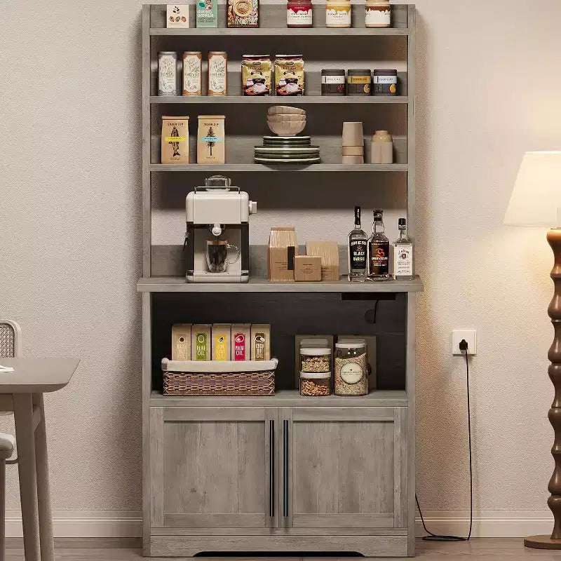 Étagère de boulanger avec armoire de rangement, support à micro-ondes, étagère de boulanger de cuisine de style ferme avec plateau épais, pour cuisine, salle à manger
