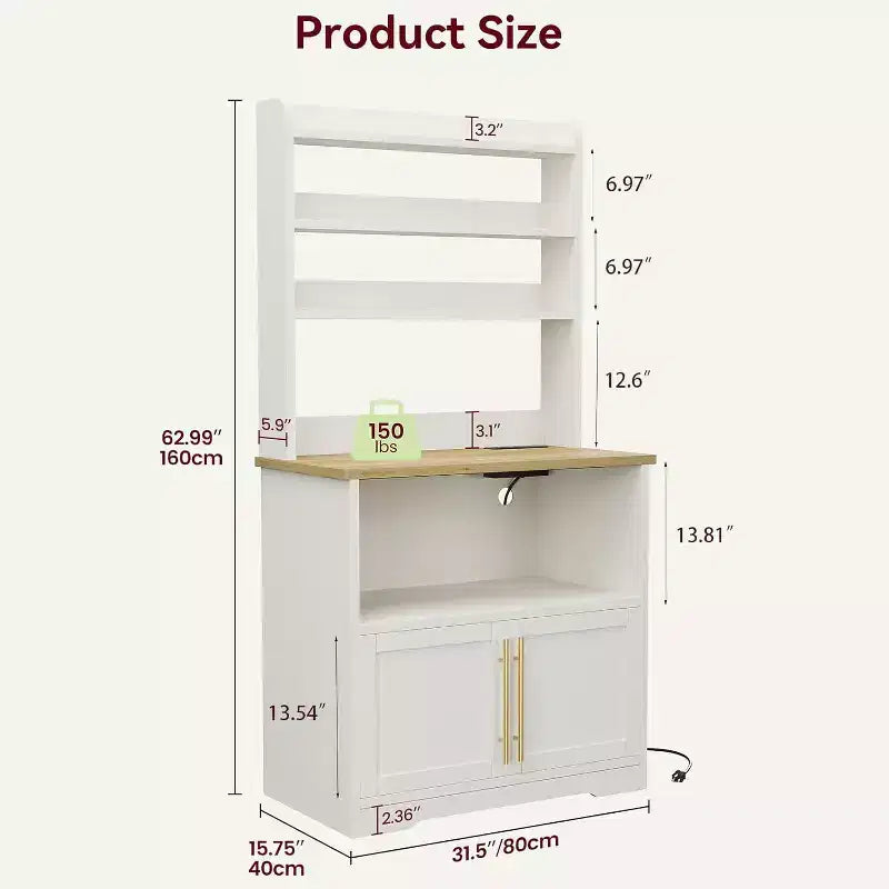 Étagère de boulanger avec armoire de rangement, support à micro-ondes, étagère de boulanger de cuisine de style ferme avec plateau épais, pour cuisine, salle à manger