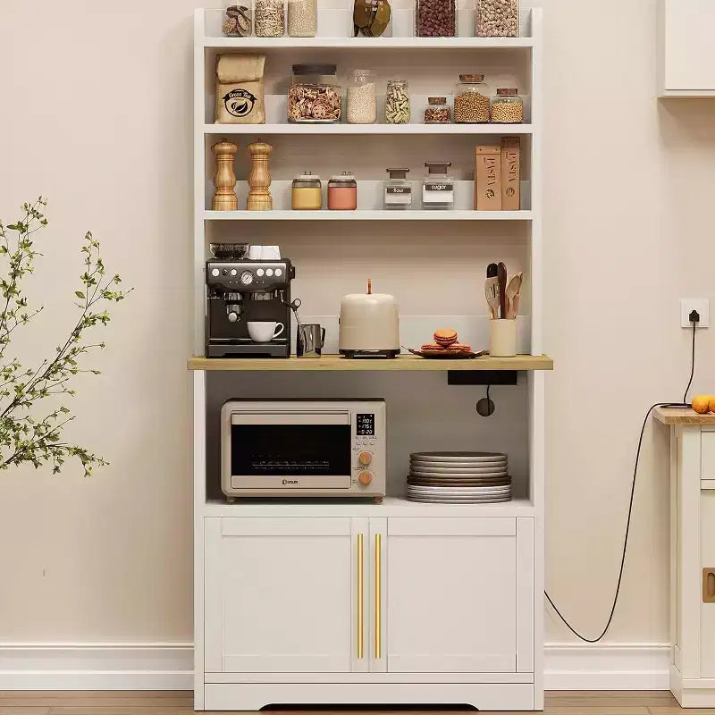 Étagère de boulanger avec armoire de rangement, support à micro-ondes, étagère de boulanger de cuisine de style ferme avec plateau épais, pour cuisine, salle à manger