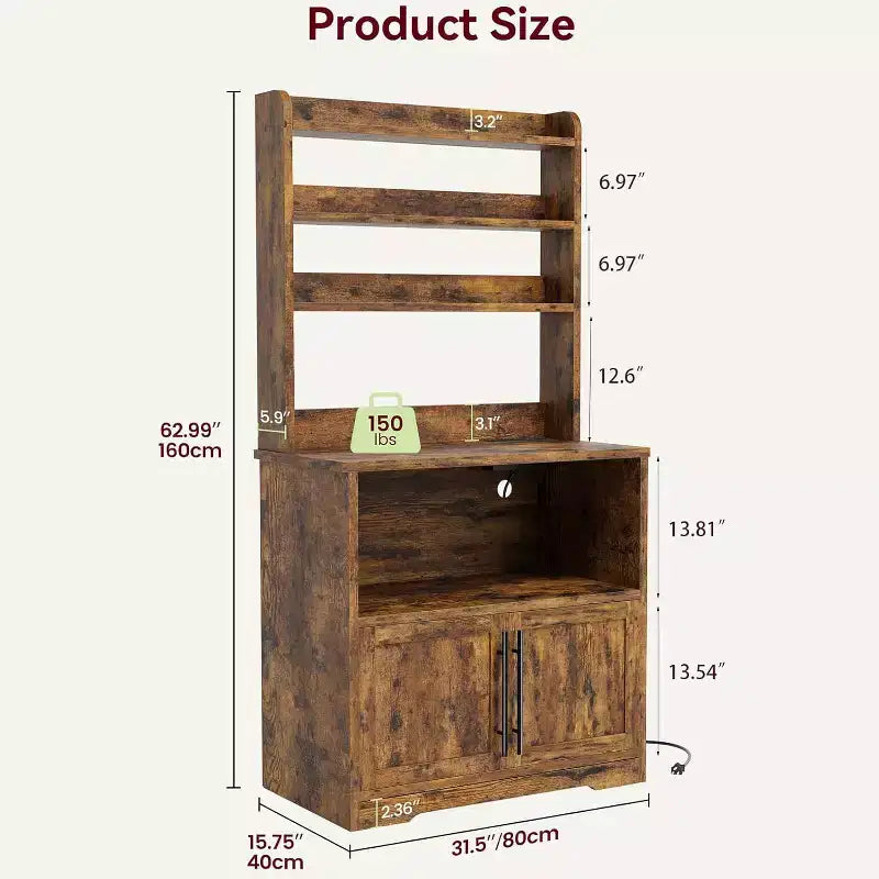 Étagère de boulanger avec armoire de rangement, support à micro-ondes, étagère de boulanger de cuisine de style ferme avec plateau épais, pour cuisine, salle à manger