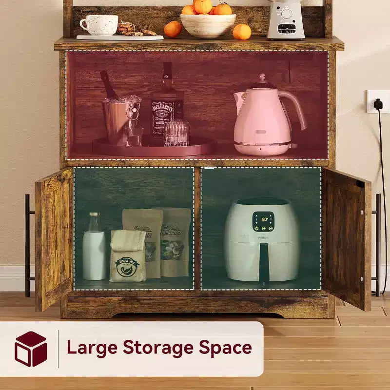 Étagère de boulanger avec armoire de rangement, support à micro-ondes, étagère de boulanger de cuisine de style ferme avec plateau épais, pour cuisine, salle à manger
