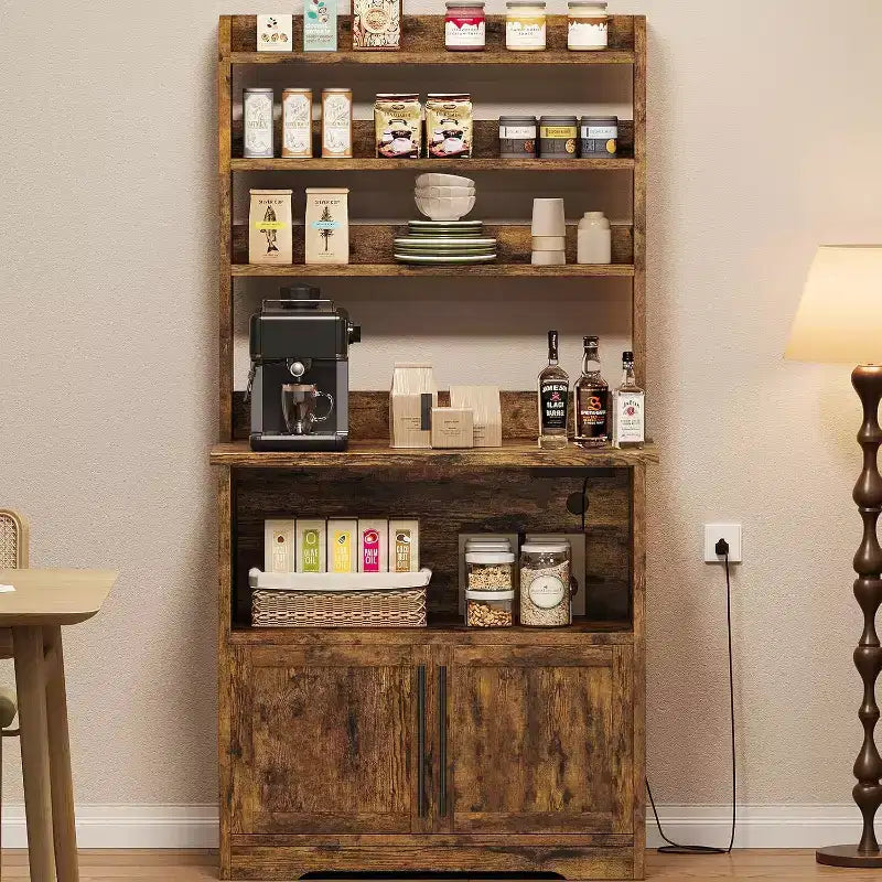 Étagère de boulanger avec armoire de rangement, support à micro-ondes, étagère de boulanger de cuisine de style ferme avec plateau épais, pour cuisine, salle à manger