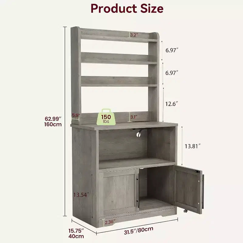 Étagère de boulanger avec armoire de rangement, support à micro-ondes, étagère de boulanger de cuisine de style ferme avec plateau épais, pour cuisine, salle à manger