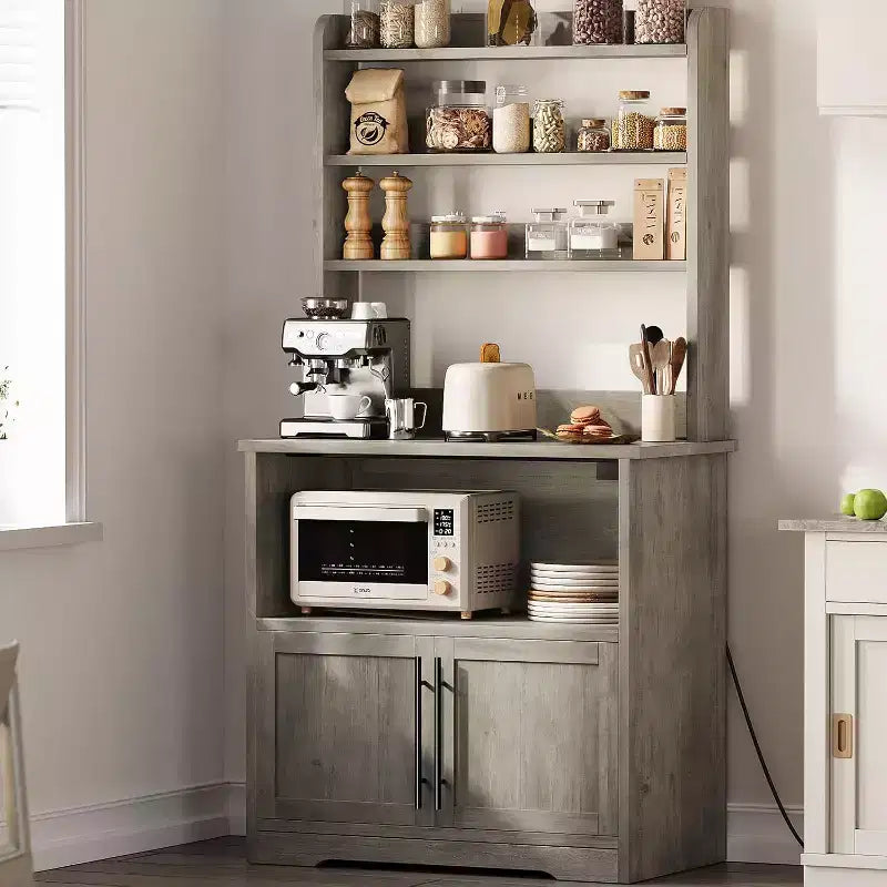 Étagère de boulanger avec armoire de rangement, support à micro-ondes, étagère de boulanger de cuisine de style ferme avec plateau épais, pour cuisine, salle à manger
