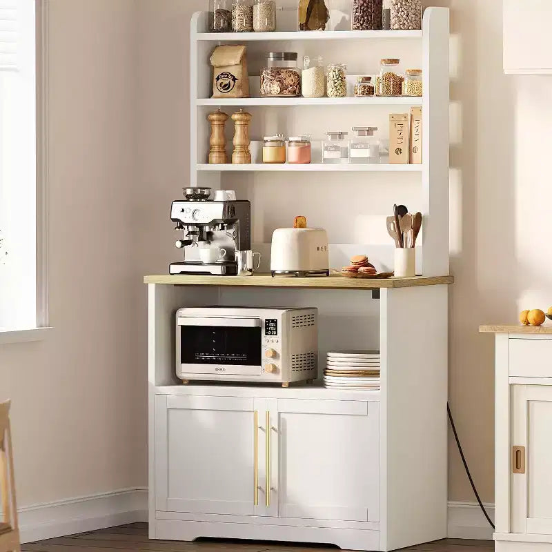 Étagère de boulanger avec armoire de rangement, support à micro-ondes, étagère de boulanger de cuisine de style ferme avec plateau épais, pour cuisine, salle à manger