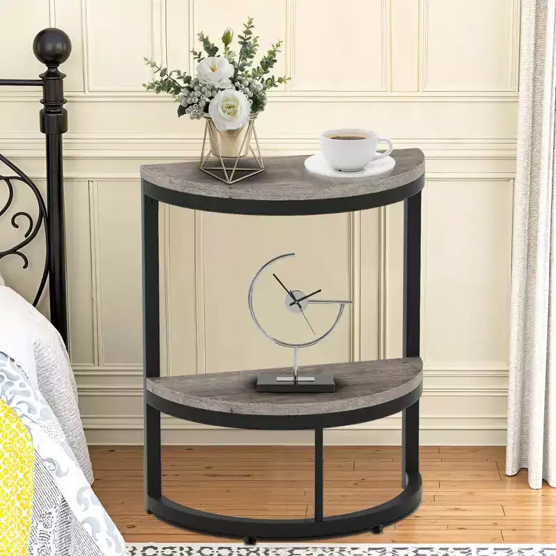 Table d'appoint demi-lune, petite table d'appoint minimaliste pour canapé et chevet, hauteur 60 cm, gris+noir