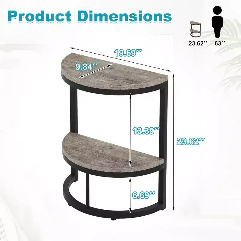 Table d'appoint demi-lune, petite table d'appoint minimaliste pour canapé et chevet, hauteur 60 cm, gris+noir
