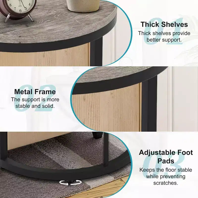 Table d'appoint demi-lune, petite table d'appoint minimaliste pour canapé et chevet, hauteur 60 cm, gris+noir