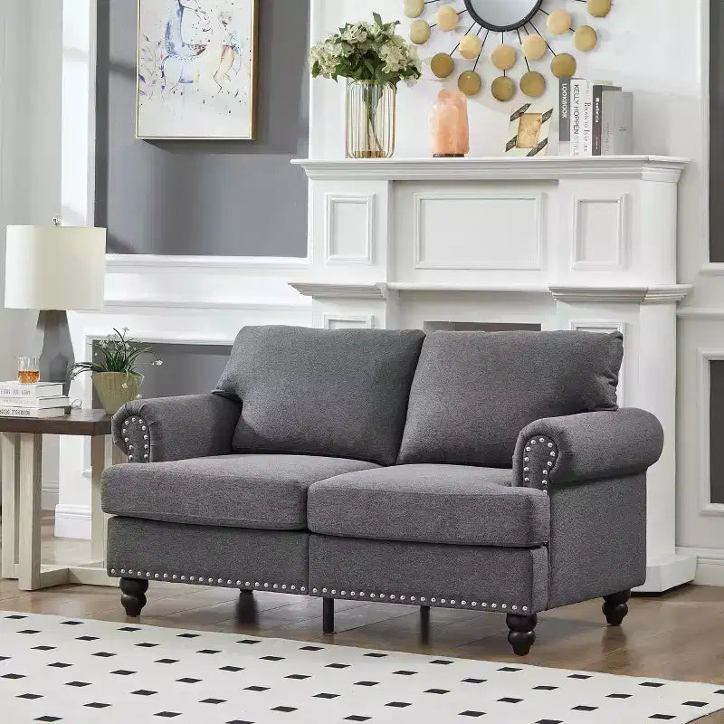 Causeuse classique moderne en tissu, rembourrée en polyester pour salon, gris