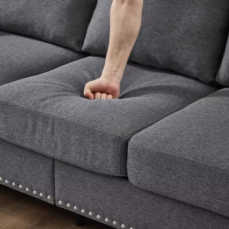 Causeuse classique moderne en tissu, rembourrée en polyester pour salon, gris