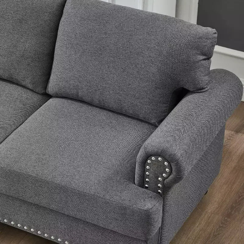 Causeuse classique moderne en tissu, rembourrée en polyester pour salon, gris