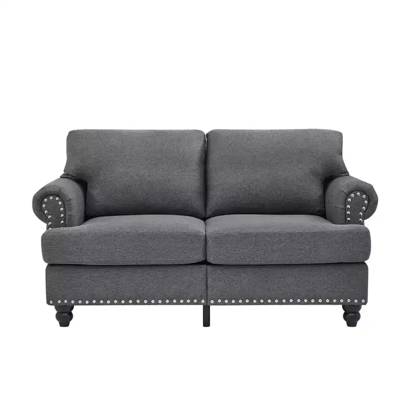 Causeuse classique moderne en tissu, rembourrée en polyester pour salon, gris