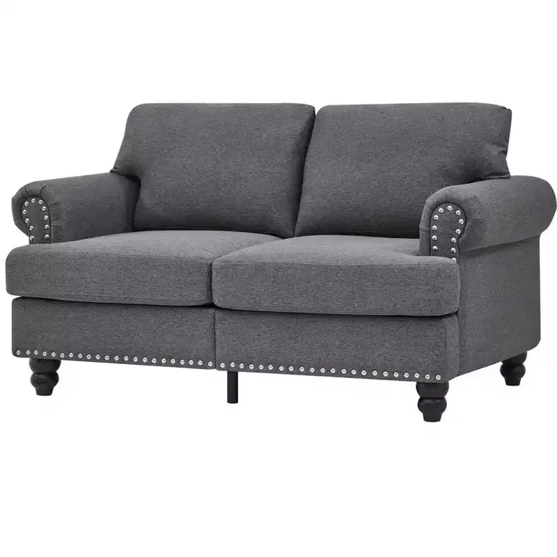 Causeuse classique moderne en tissu, rembourrée en polyester pour salon, gris