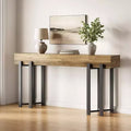 Console de 160 cm, table de canapé industrielle avec cadre en métal noir pour entrée, salon, hall, marron rustique