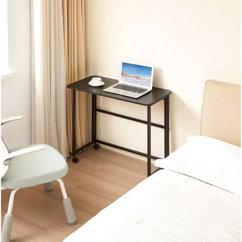 Bureau d'écriture pliable, table d'ordinateur pliable avec roulettes, plateau en MDF, cadre en fer, bureau d'étude pour bureau à domicile, chambre à coucher, salle de jeux