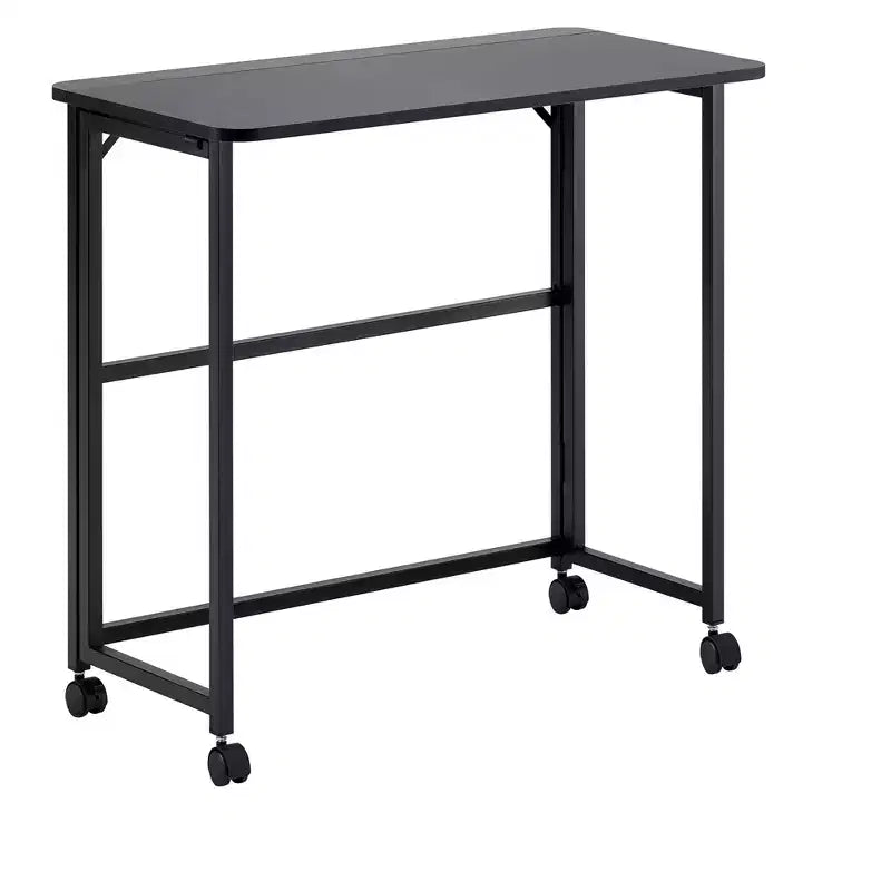 Bureau d'écriture pliable, table d'ordinateur pliable avec roulettes, plateau en MDF, cadre en fer, bureau d'étude pour bureau à domicile, chambre à coucher, salle de jeux
