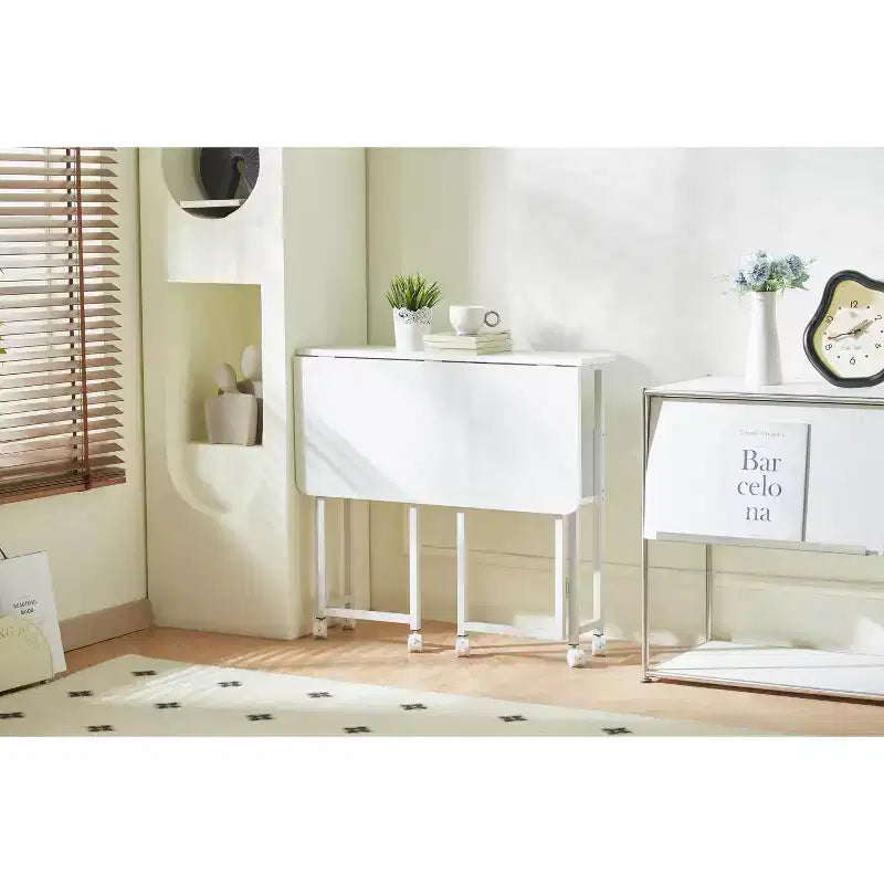 Bureau d'écriture pliable, table d'ordinateur pliable avec roulettes, plateau en MDF, cadre en fer, bureau d'étude pour bureau à domicile, chambre à coucher, salle de jeux