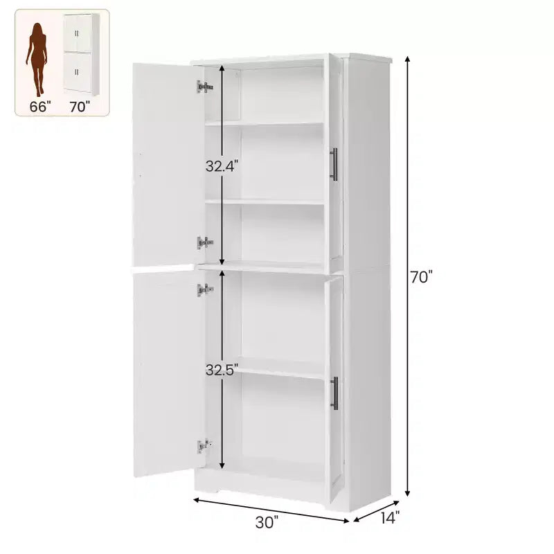 Meuble Colonne Autonome avec 4 Portes et Étagères Réglables, Organisateur en Bois Massif pour Salon, Cuisine,, Salle de Bain, Design Moderne et Pratique