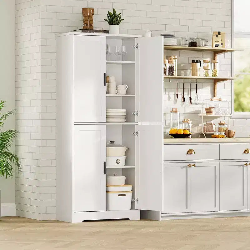 Meuble Colonne Autonome avec 4 Portes et Étagères Réglables, Organisateur en Bois Massif pour Salon, Cuisine,, Salle de Bain, Design Moderne et Pratique