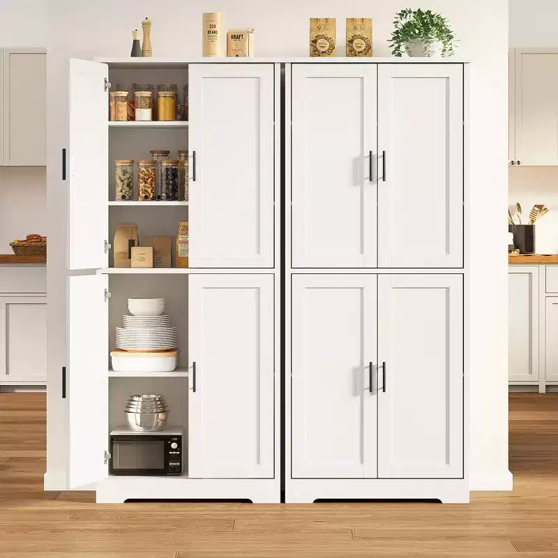 Meuble Colonne Autonome avec 4 Portes et Étagères Réglables, Organisateur en Bois Massif pour Salon, Cuisine,, Salle de Bain, Design Moderne et Pratique