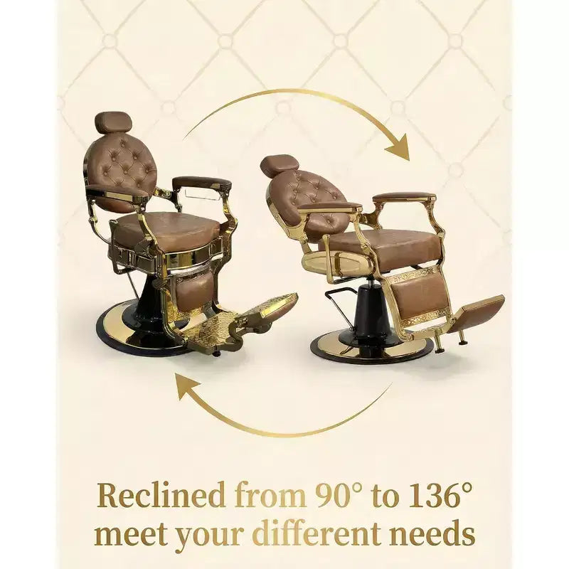 Fauteuil de barbier Rétro pivotant à 360°, Fauteuil de salon inclinable avec appuie-tête et repose-pieds réglables, Fauteuil de coiffure pour la maison, Shampooing, Charge max. 317 kg