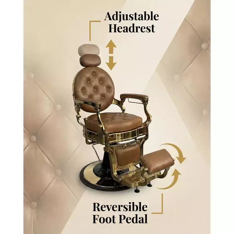 Fauteuil de barbier Rétro pivotant à 360°, Fauteuil de salon inclinable avec appuie-tête et repose-pieds réglables, Fauteuil de coiffure pour la maison, Shampooing, Charge max. 317 kg