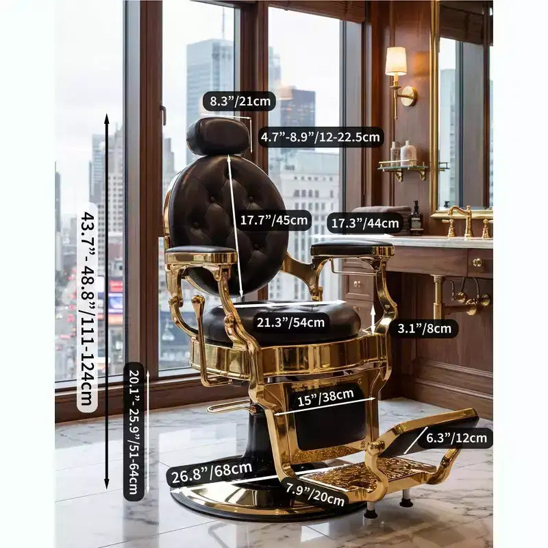 Fauteuil de barbier Rétro pivotant à 360°, Fauteuil de salon inclinable avec appuie-tête et repose-pieds réglables, Fauteuil de coiffure pour la maison, Shampooing, Charge max. 317 kg