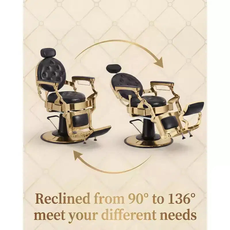 Fauteuil de barbier Rétro pivotant à 360°, Fauteuil de salon inclinable avec appuie-tête et repose-pieds réglables, Fauteuil de coiffure pour la maison, Shampooing, Charge max. 317 kg