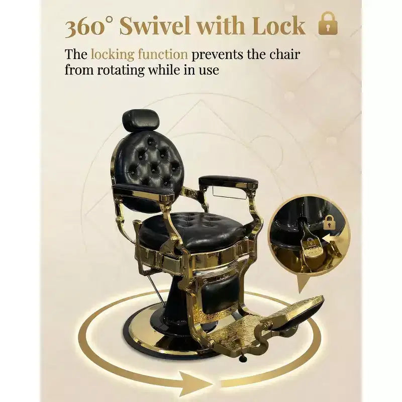 Fauteuil de barbier Rétro pivotant à 360°, Fauteuil de salon inclinable avec appuie-tête et repose-pieds réglables, Fauteuil de coiffure pour la maison, Shampooing, Charge max. 317 kg