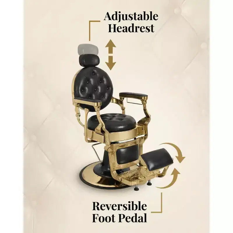 Fauteuil de barbier Rétro pivotant à 360°, Fauteuil de salon inclinable avec appuie-tête et repose-pieds réglables, Fauteuil de coiffure pour la maison, Shampooing, Charge max. 317 kg