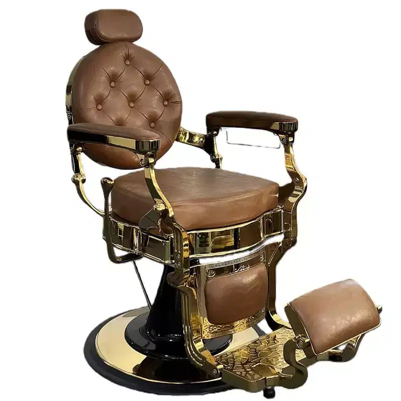 Fauteuil de barbier Rétro pivotant à 360°, Fauteuil de salon inclinable avec appuie-tête et repose-pieds réglables, Fauteuil de coiffure pour la maison, Shampooing, Charge max. 317 kg