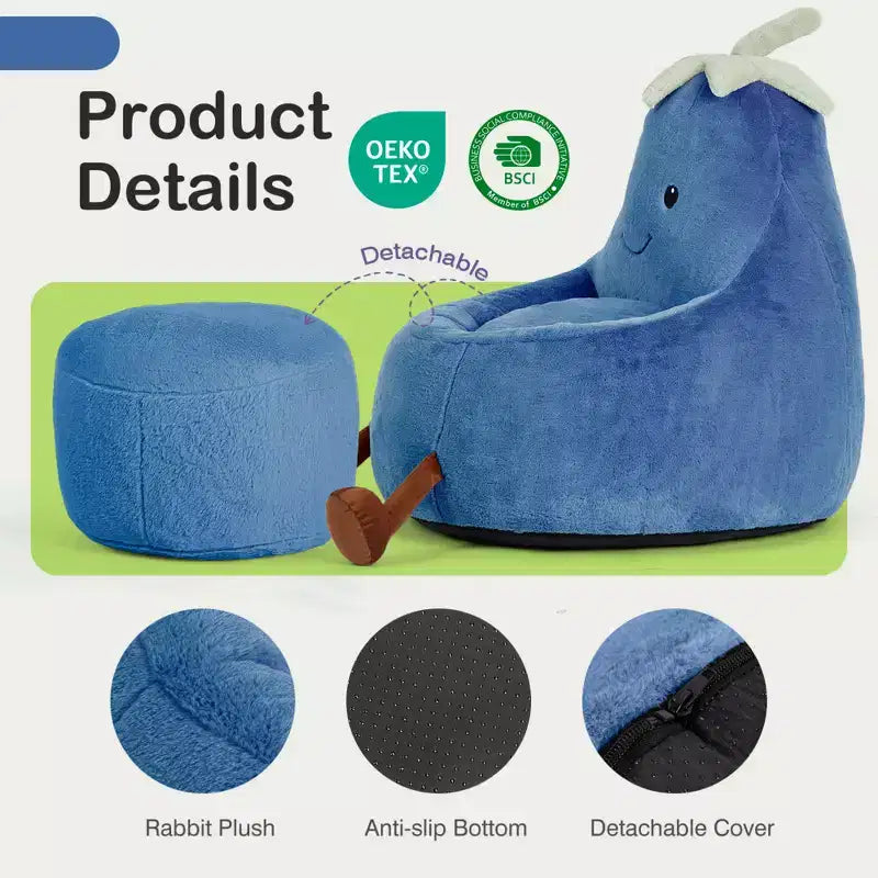 Canapé Pouf Enfant Rempli de Mousse Haute Densité, Forme Ergonomique pour la Lecture et le Jeu